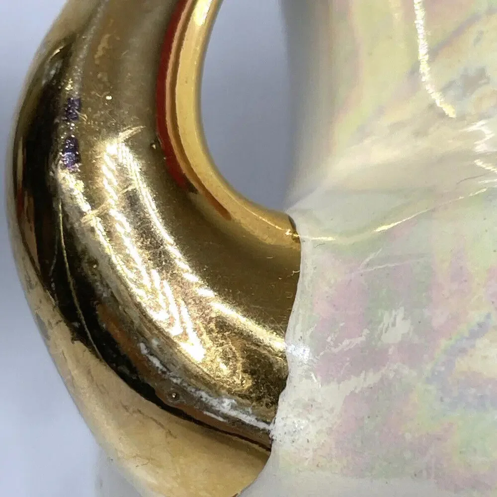 Iridescent Ivory Double Handled‎ Vase 22K Gold Handles Pearl China Co Vintage